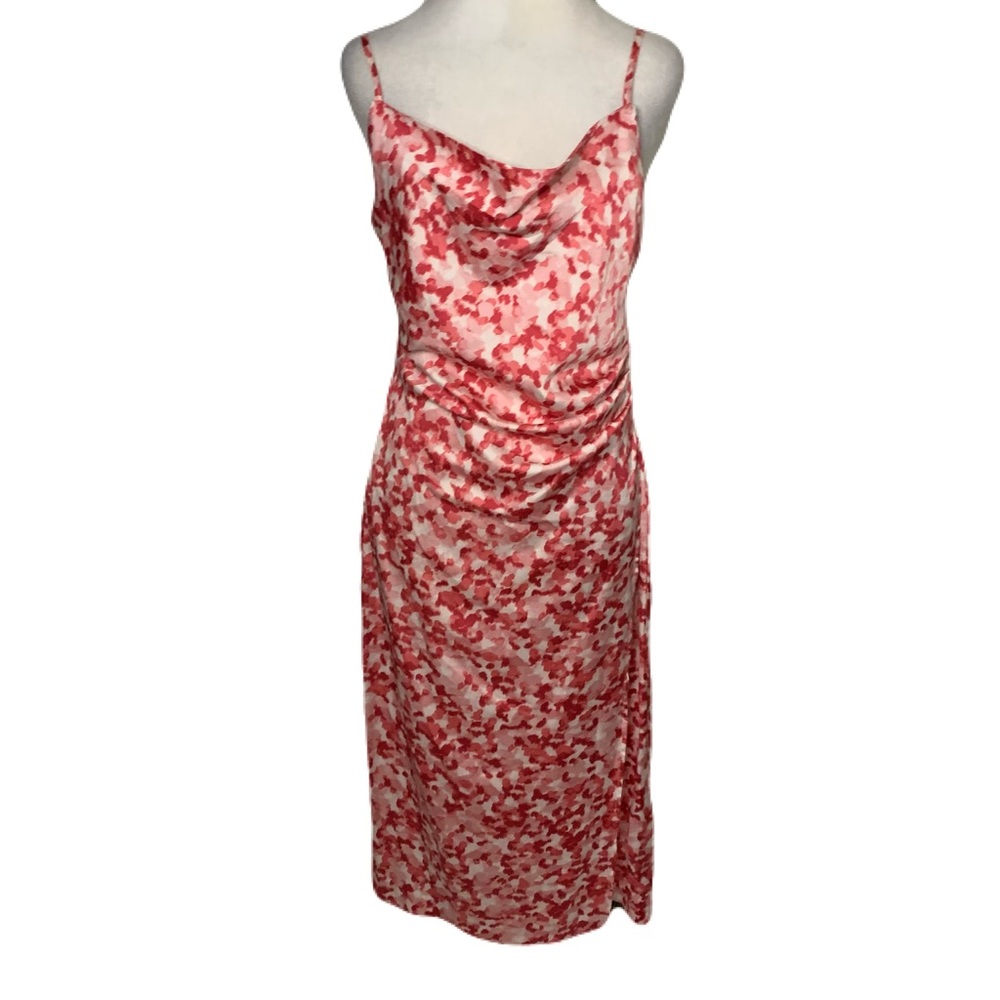 NWT Nicole Miller Multicolor Pink Small Draped Satin Summer Midi Slip Dress
